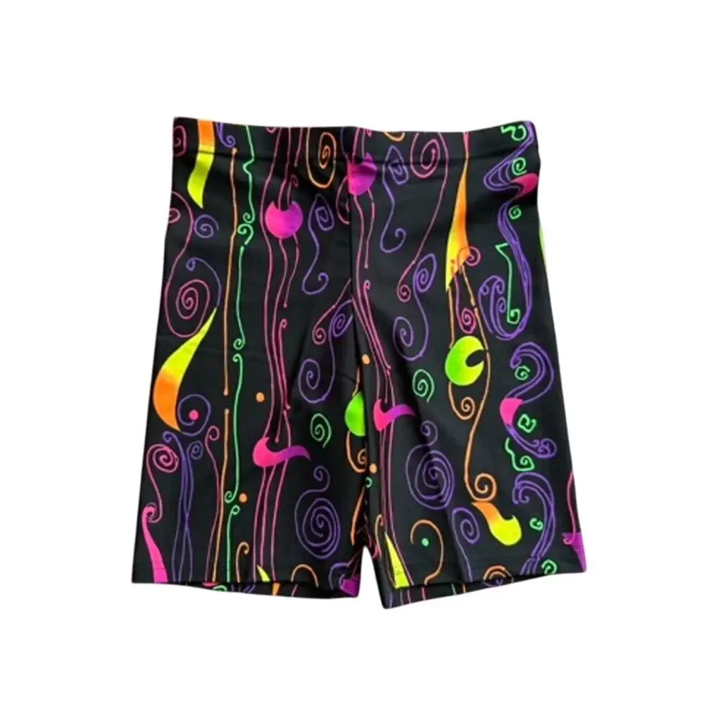 Vintage 80s 90s Coastal Zone By Jantzen Neon Abstract Swirl Swim Bike Shorts M